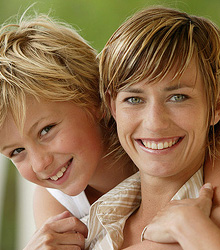Smiling mother and son